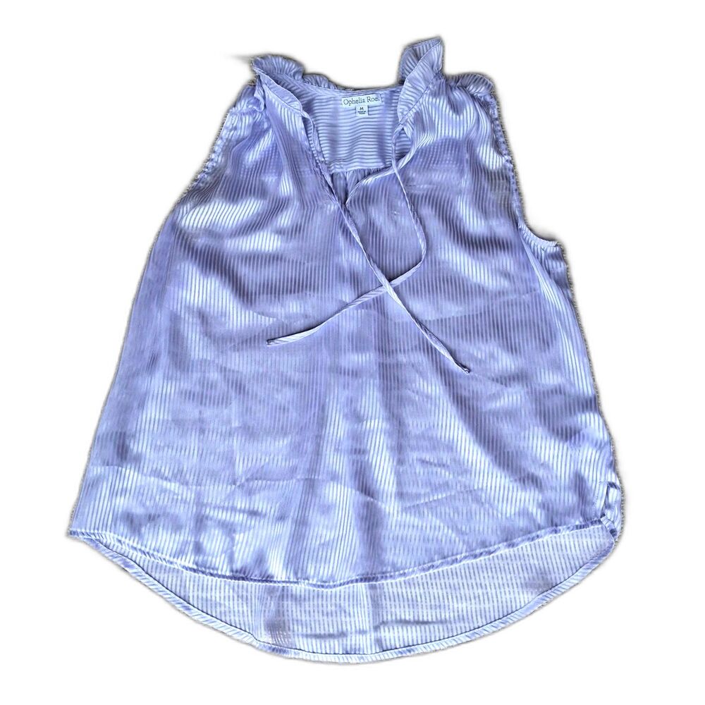 ​Ophelia Roe Purple Striped Sleeveless Ruffle Neck Tie Back Blouse Shirt Medium